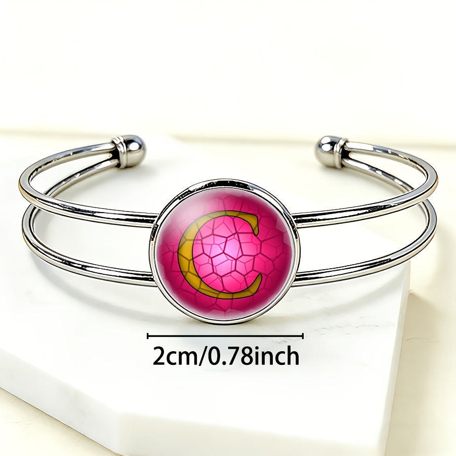 Women's Adjustable Open Bangle with Round Time Gemstone Inlay, Classic Design